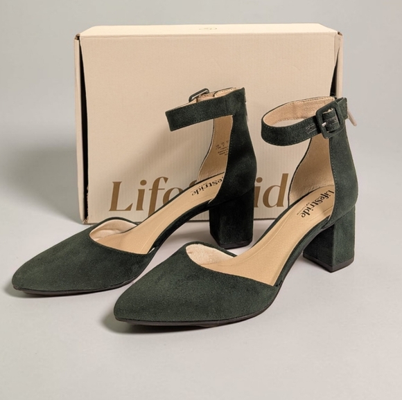 Life Stride Admire Forest Green Suede Ankle Strap Block Heel Pumps - Picture 16 of 16